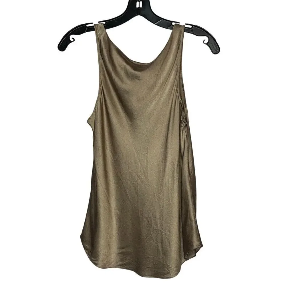 Cinq a Sept Sakura Bronze Cowl Draped Slinky 100% Silk Trendy Top Size Small - Picture 2 of 10